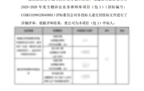 宏昊动态 | 浙江宏昊律师事务所中标交通银行浙江省分行诉讼业务律师库项目